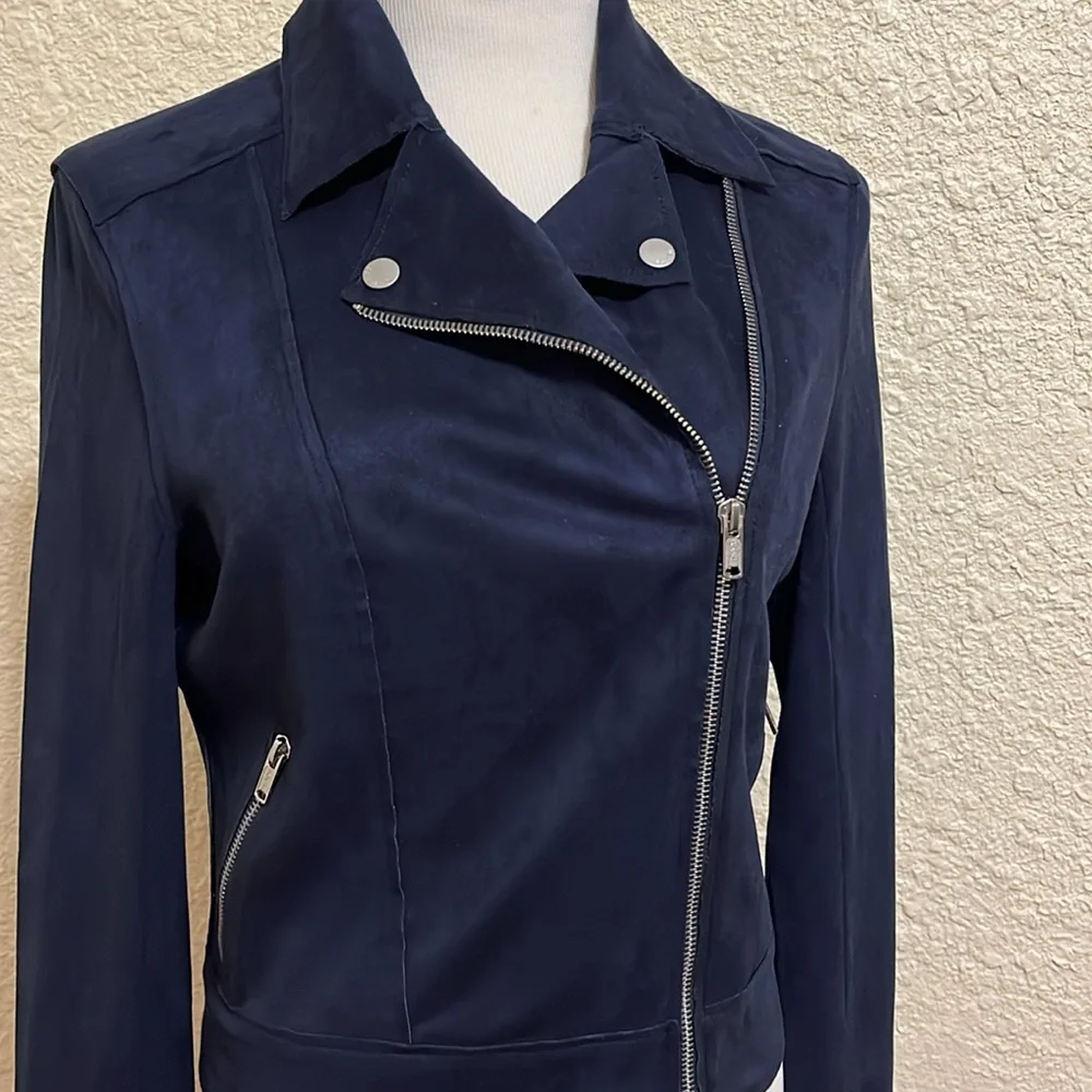 Level 99 Tabitha Vegan Suede Moto Jacket Navy Size Small - Picture 4 of 9